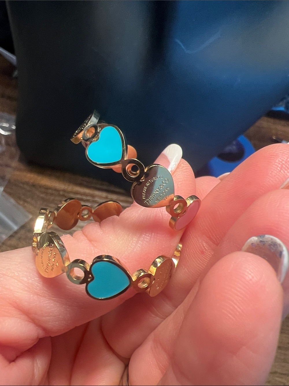 Gold Heart Link Earrings with Pink and Turquoise Enamel